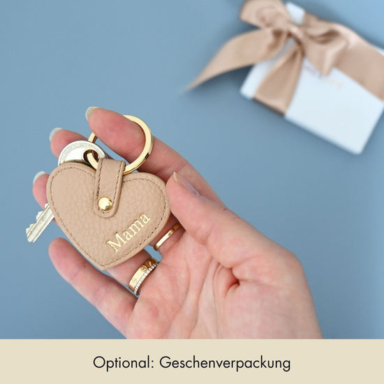 Keycharm Heart Grained Leather | Beige & Gold